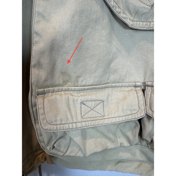 Vintage Tan Canvas Utility Jacket Denim Collar Utility Pockets Tool Straps Large - Picture 7 of 14